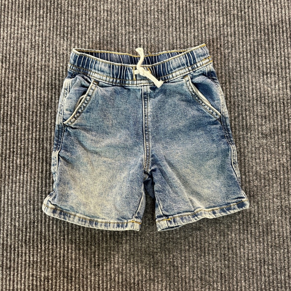 Cat & Jack Boys Denim Shorts 5T Blue Acid Wash Elastic Waist Drawstring Jean